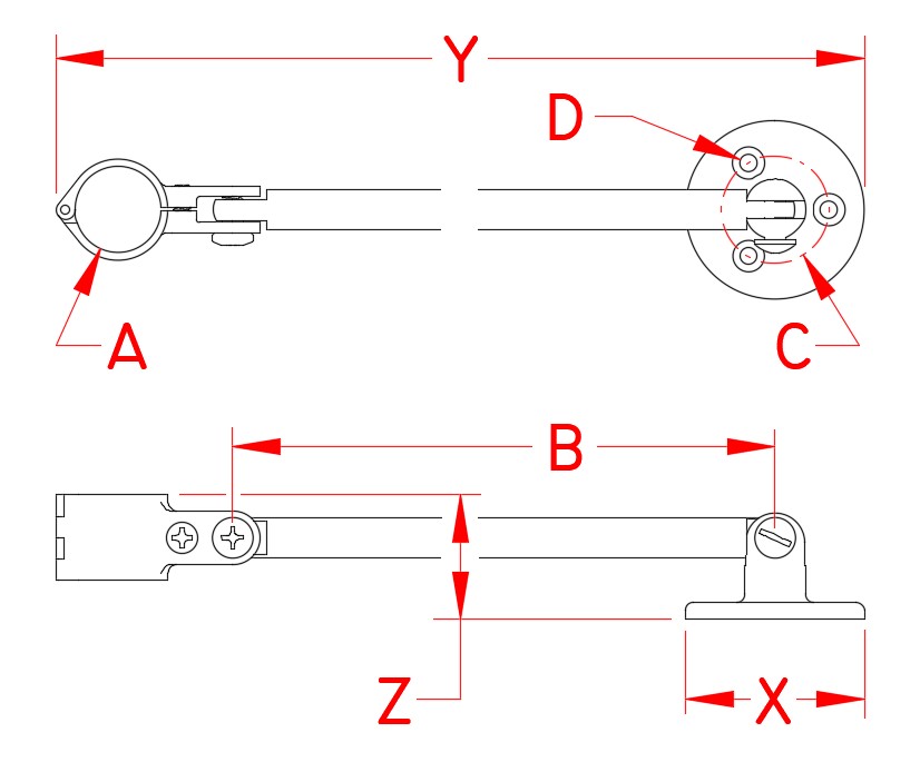 Stainless Steel Stanchion Brace, Railing and Bimini, S3610-0600, S3610-0750, Line Drawing Stainless Steel Stanchion Brace, Railing and Bimini, S3610-0600, S3610-0750, Line Drawing